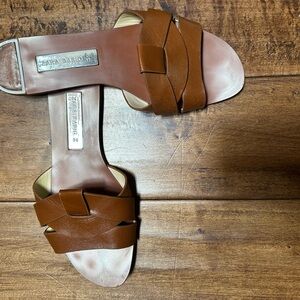 Zara Tan Brown Woven Leather Slide Sandals